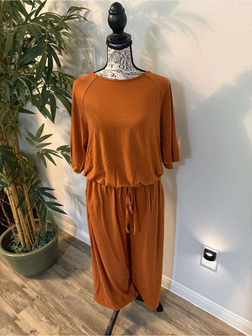 Zenana Outfitters Rust Orange Drawstring Wide-Leg Jumpsuit